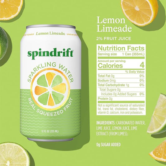 Spindrift Lemon Limeade Can 12 Ounce (Pack of 24)