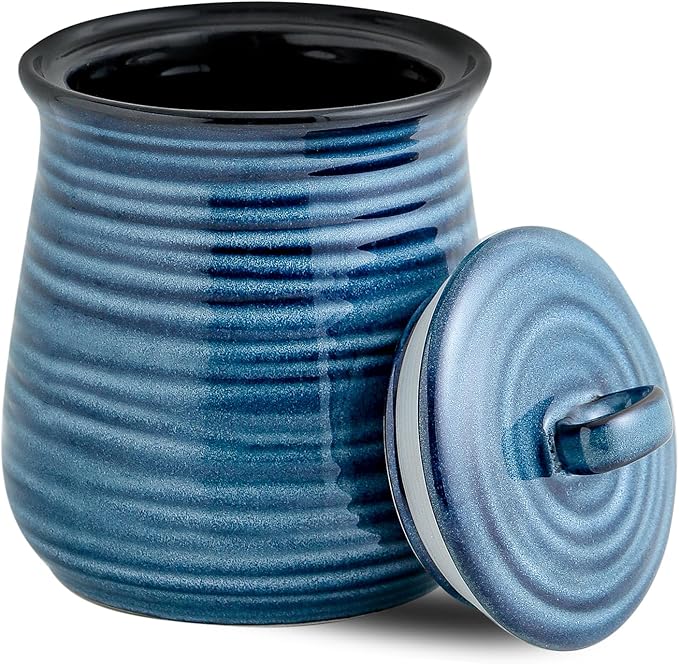 Ceramic Kitchen Canister, Large Food Storage Jar with Aritight Lid for Coffee,Tea,Sugar,Flour,Cookie,Candy,Cereal,Dog Treat, 35 oz Coffee Canister for Kitchen Countertop, Blue