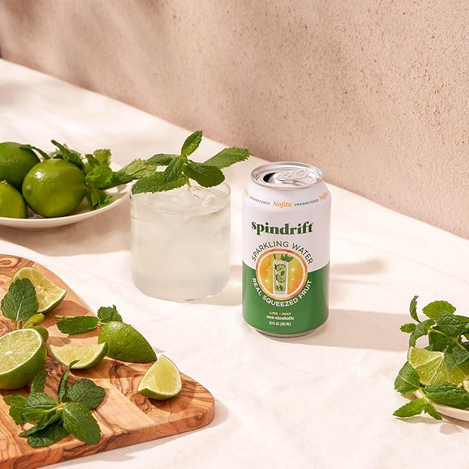 Spindrift Sparkling Water, Nojito Flavored, Made with Real Squeezed Fruit, 12 Fl Oz Cans, Pack of 24 (Only 4 Calories per Can)