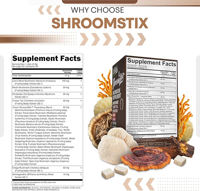 Clean Nutraceuticals Lions Mane Mushroom Supplement with Turkey Tail Reishi Cordyceps Chaga Maitake Meshima Poria Cocos Shiitake Oyster Porcini Enoki (20 Count (Pack of 1))