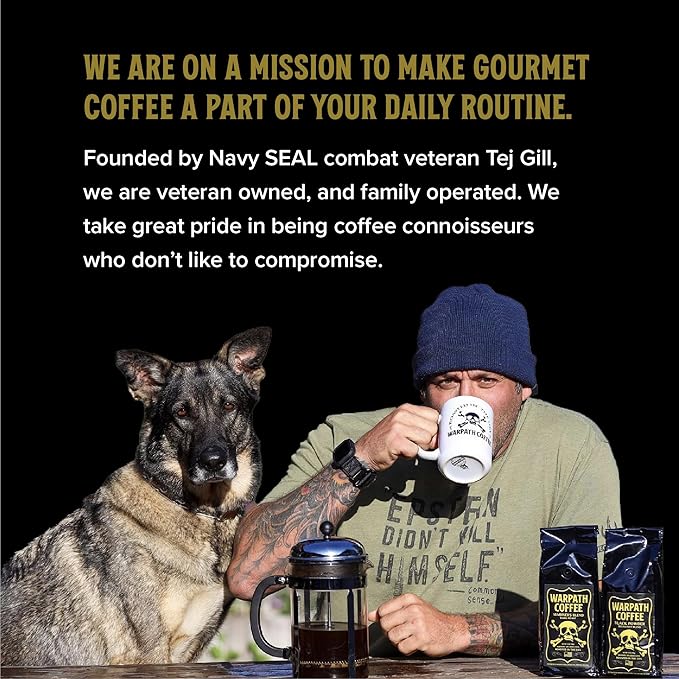 Warpath Coffee Light Roast Ground Coffee, Pumpkin Pie Blend, High Caffeine, Extra Strong Roasted 100% Arabica Ground Pumpkin Spice, Rich Aroma, Full-Bodied Intense Cup, Created by Navy SEALs, 12oz