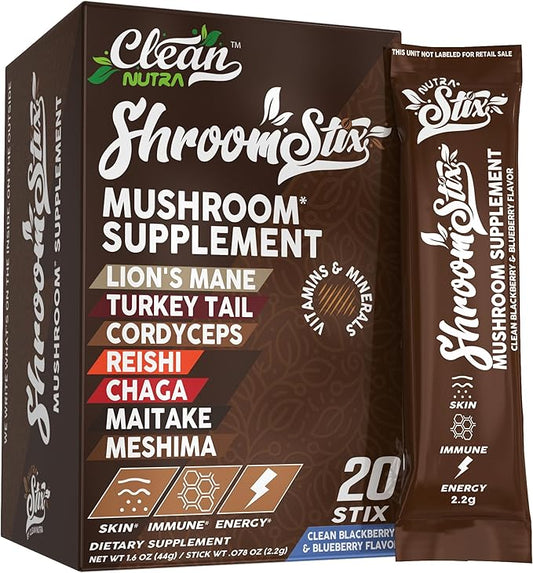 Clean Nutraceuticals Lions Mane Mushroom Supplement with Turkey Tail Reishi Cordyceps Chaga Maitake Meshima Poria Cocos Shiitake Oyster Porcini Enoki (20 Count (Pack of 1))