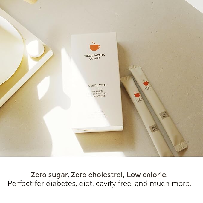 Saccha Coffee Zero Sugar Korean Instant Coffee Mix– First Grade Milk, Medium Roast Sweet Latte, 10 Sticks, Diet-Friendly, No Cholesterol, All-in-One Mix (10 Sachets)