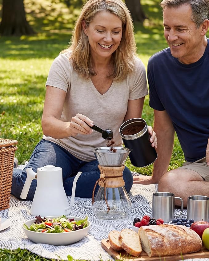 AGOGO Pour Over Coffee Maker Glass - 6/8/10 Cup Barista Kit with 304 Stainless Filter for Home, Office, Camping, Cafes - Easy Clean Coffee Dripper Set (Rag&Brush Included) (8 Cup/28 oz-Slim Shape)