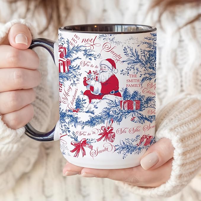 Personalized Christmas Hot Cocoa Mug – Custom Family Name Coffee Cup – Unique Holiday Gift for Friends, Mom, Dad – Festive Winter Ceramic Mug for Cocoa, Tea, or Coffee
