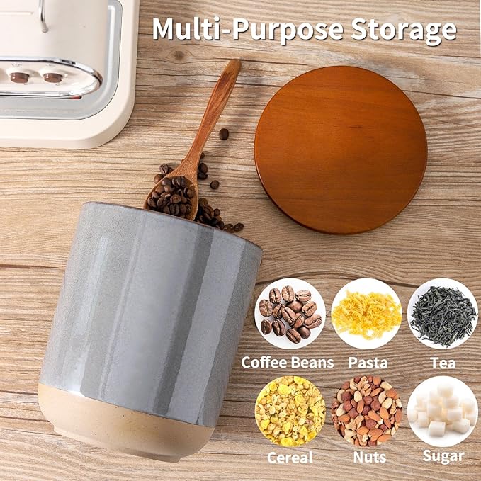 Ceramic Food Storage Jar,Coffee Canister for Countertop with Lids Airtight,Large Flour,Cereal,Spices,Beans,Rice and Candies Containers for Kitchen and Home,Farmhouse Kitchen Decor,80 OZ Gray