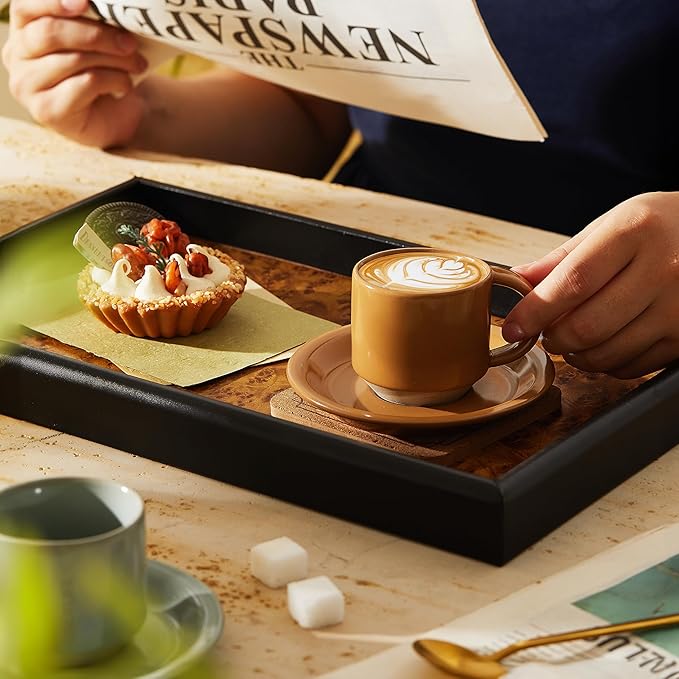 Oak Espresso Cups Set of 4, 3 oz Demitasse Cups, Modern Style, Multi Colors, Microwave & Dishwasher Safe