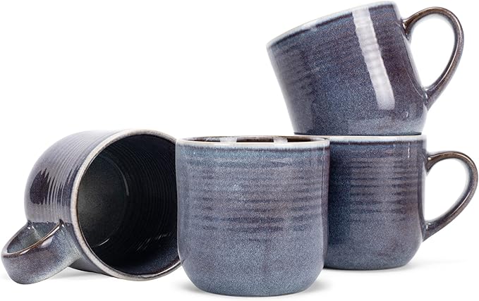 Elanze Designs Glossy Reactive Glaze Large 17 Fluid Ounce Everyday Kitchen Food Grade Ceramic Stoneware Coffee Mug Cup with Comfort Curved Handles, Set of 4, Purple Ombre Blue