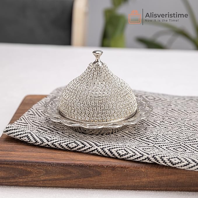 Alisveristime Ottoman Turkish Greek Arabic Espresso Coffee Cups with Saucer and Lid (Crystal Set) (Set of 2) (Silver)