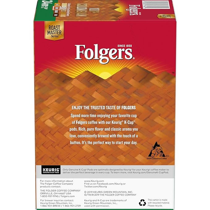 Folgers 100% Colombian Decaf Medium Roast Coffee, 96 Keurig K-Cup Pods