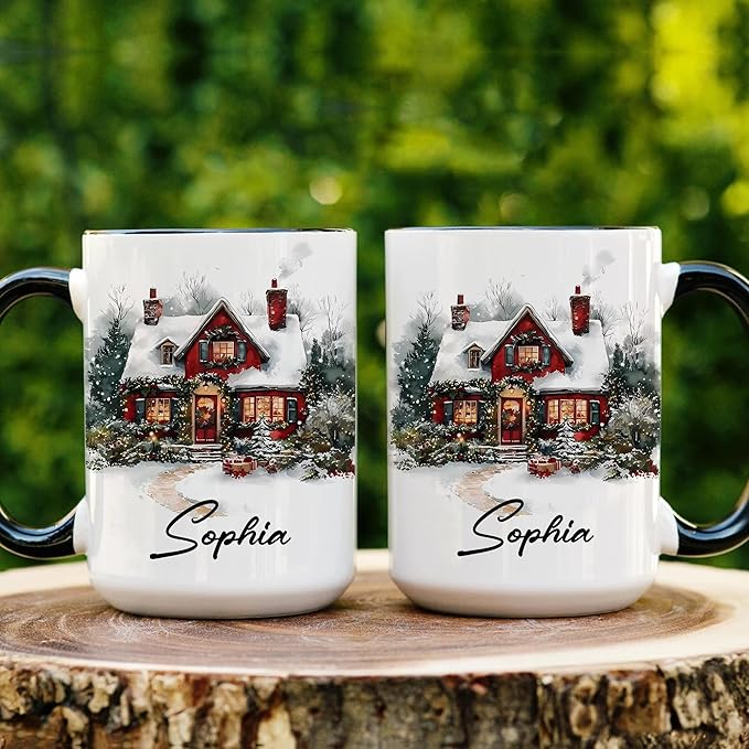 Personalized Christmas Hot Cocoa Mug – Custom Winter Village Coffee Cup with Name – Unique Holiday Gift for Friends, Mom, Dad, or Loved Ones – Cozy Custom Christmas Mug
