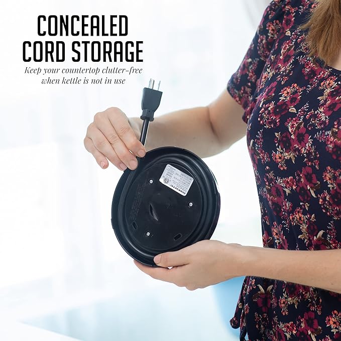 OVENTE 1.7L Double Wall Electric Tea Kettle, 1100W Water Boiler and Heater with Cool-Touch Exterior, Stainless Steel Insulated Interior, Auto Shut-Off, Boil-Dry Protection & Locking Lid, Black KD64B