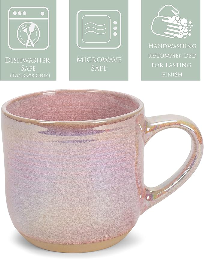 Elanze Designs Glossy Reactive Glaze Large 17 Fluid Ounce Everyday Kitchen Food Grade Ceramic Stoneware Coffee Mug Cup with Comfort Curved Handles, Set of 4, Rose Pink