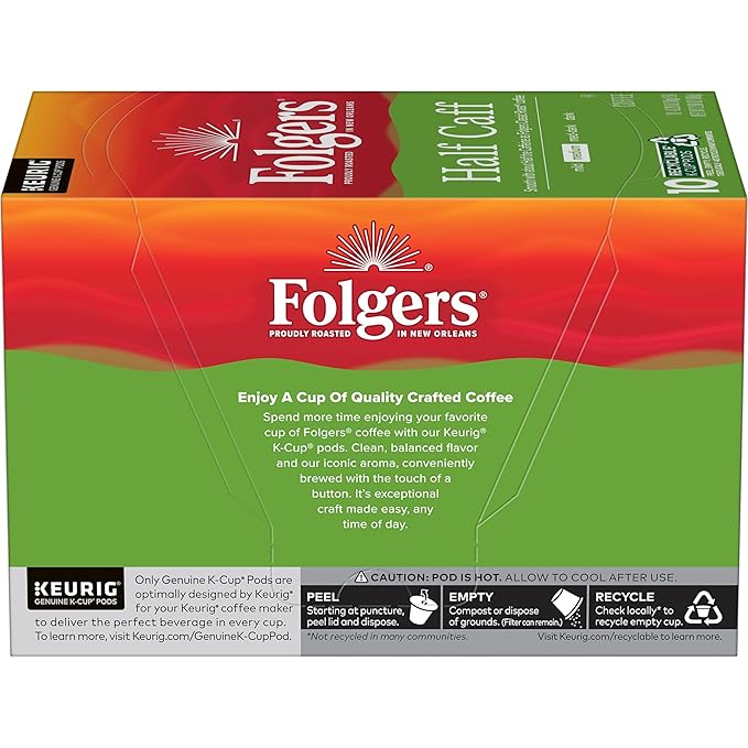 Folgers Half Caff Coffee, Medium Roast, Keurig K-Cup Pods, 10 Count