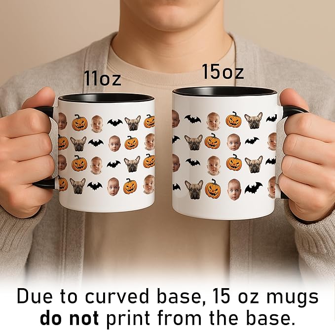 Personalized Halloween Mug with Baby & Dog Faces - Custom Photo Collage Coffee Mug with Pumpkins & Bats - Funny Halloween, Birthday Gift for Pet Lovers, Parents, Grandparents, or Kids