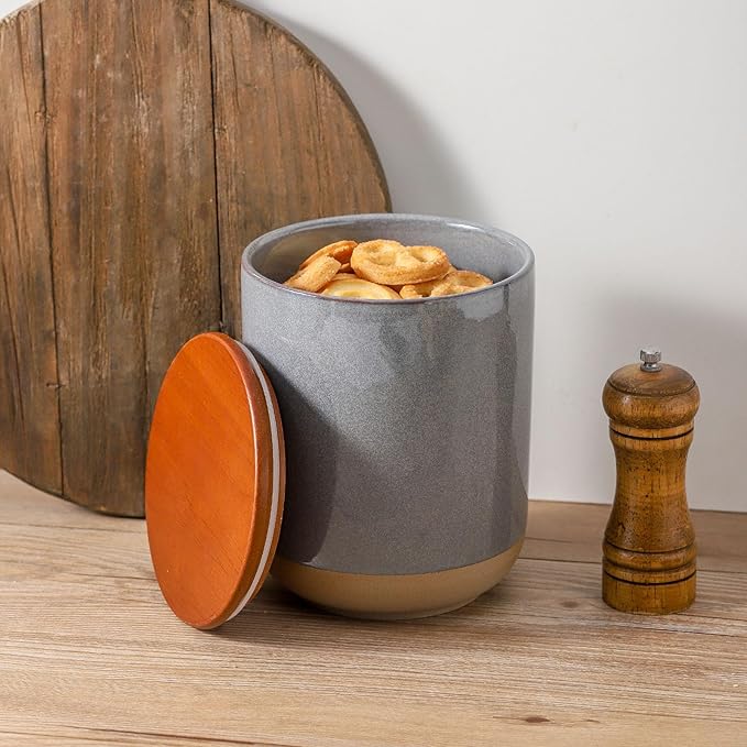 Ceramic Food Storage Jar,Coffee Canister for Countertop with Lids Airtight,Large Flour,Cereal,Spices,Beans,Rice and Candies Containers for Kitchen and Home,Farmhouse Kitchen Decor,80 OZ Gray