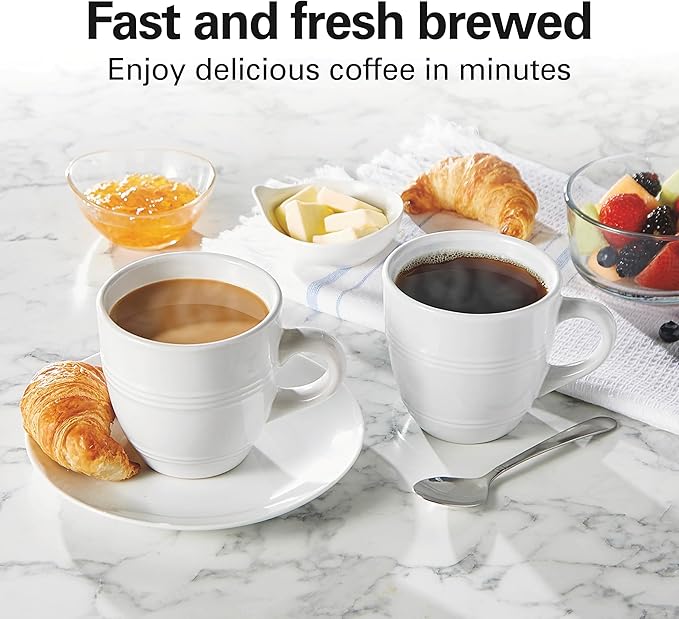 Hamilton Beach 47621 The Scoop Single Serve Coffee Maker & Fast Grounds Brewer for 8-14oz. Cups, Brews in Minutes, Next Gen, White