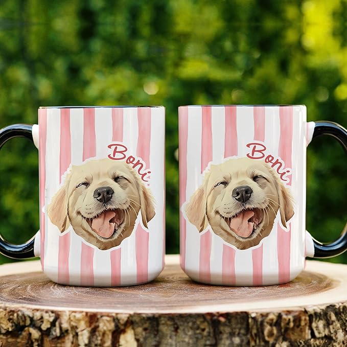 Personalized Dog Mug With Photo And Name Custom Dog Cat Coffee Mug Cute Striped Design Gift For Pet Lovers Women Men Pet Owners Mom Dad Personalized Coffee Cup For Daily Drinkware
