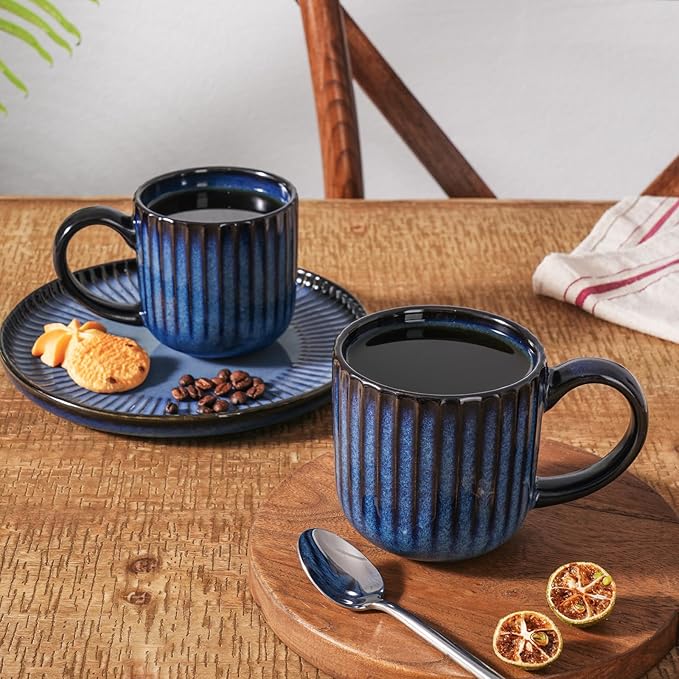 famiware Coffee Mugs Set of 6, Starlight 11 oz Mug Cup Set with Handle for Coffee, Tea, Cocoa, Milk - Ceramic Stoneware Mug Set, Nebulas Blue