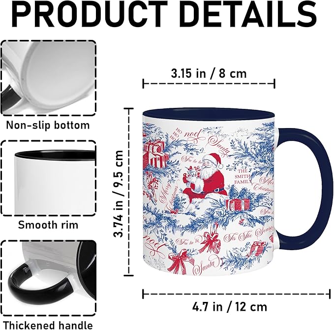 Personalized Christmas Hot Cocoa Mug – Custom Family Name Coffee Cup – Unique Holiday Gift for Friends, Mom, Dad – Festive Winter Ceramic Mug for Cocoa, Tea, or Coffee