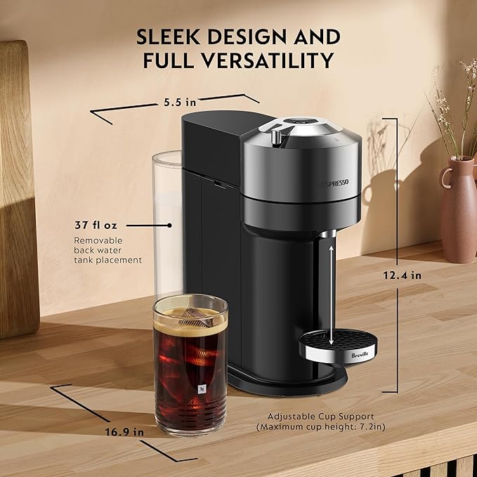 Nespresso Vertuo Next Deluxe Coffee and Espresso Maker, Pure Chrome with Aeroccino Milk Frother,1.1 liter, Black,Dark Chrome