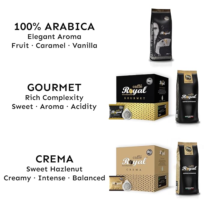 Royal Caffé Italian Coffee Beans – Gourmet Medium Roast, 70% Arabica 30% Robusta Blend, Balanced Sweetness and Intense Aroma, Whole Bean, 2.2 lbs (1000 Grams), Made in Italy
