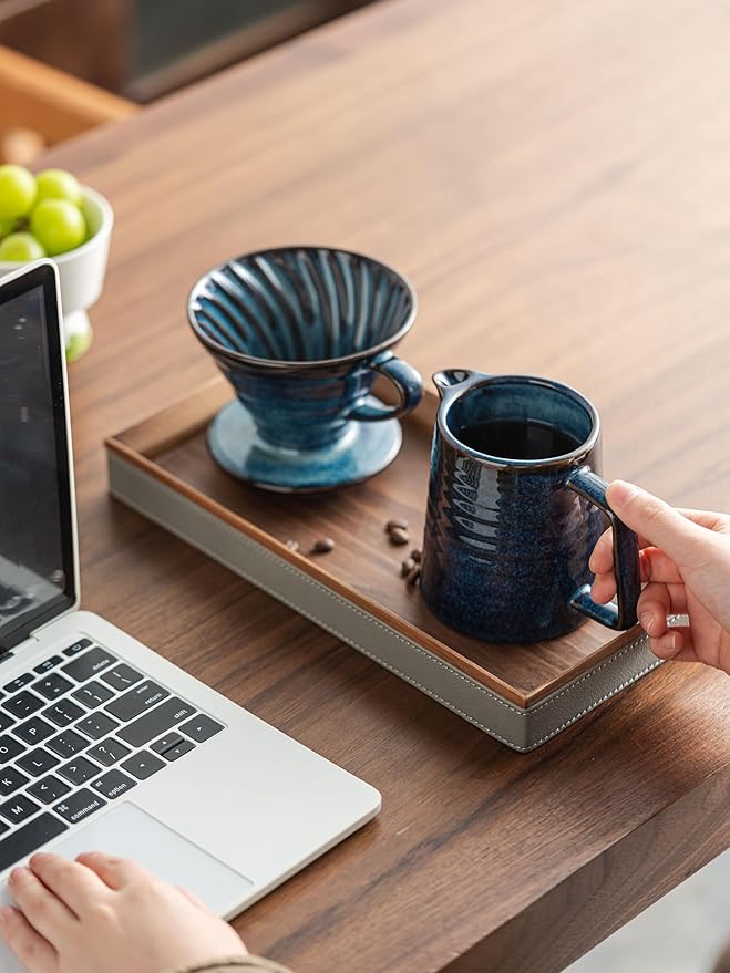 Pour Over Coffee Maker Set,Ceramic Coffee Maker With 40 pcs Paper Filter，15oz/450ml Pour Over Coffee Dripper (Starry Blue)