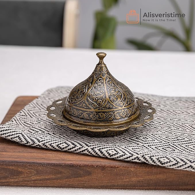 Alisveristime Turkish Coffee Set for Two - Authentic Ottoman Style Cups, Saucers, and Serving Tray with Lale Motifs (Acur) (Autentic Green)