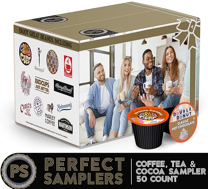 Custom Variety Pack Coffee, Tea, and Hot Chocolate Holiday Winter Sampler - Single Serve Pods for Keurig K-Cup Machines, 50 Assorted Flavors Party Mix(Pack of 1)