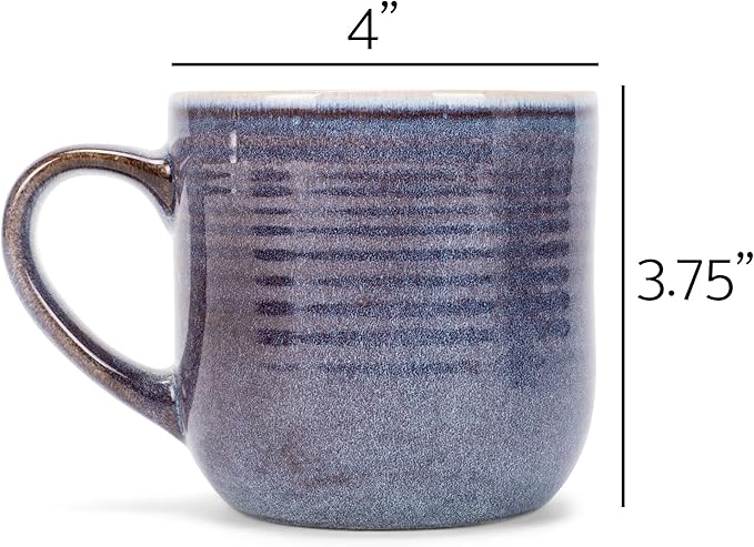 Elanze Designs Glossy Reactive Glaze Large 17 Fluid Ounce Everyday Kitchen Food Grade Ceramic Stoneware Coffee Mug Cup with Comfort Curved Handles, Set of 4, Purple Ombre Blue