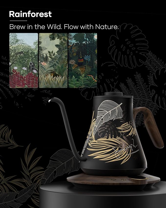 Cocinare FLOW B9 Gooseneck Electric Kettle, Precise Temperature Control for Pour-Over Coffee & Tea Brewing, Stainless Steel Interior, Rapid Heating for Boiling Water 0.9L (Rainforest)