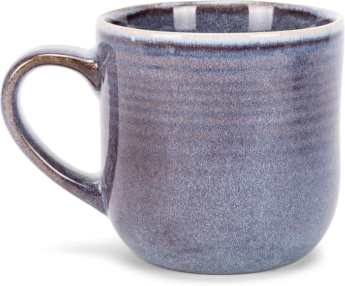 Elanze Designs Glossy Reactive Glaze Large 17 Fluid Ounce Everyday Kitchen Food Grade Ceramic Stoneware Coffee Mug Cup with Comfort Curved Handles, Set of 4, Purple Ombre Blue