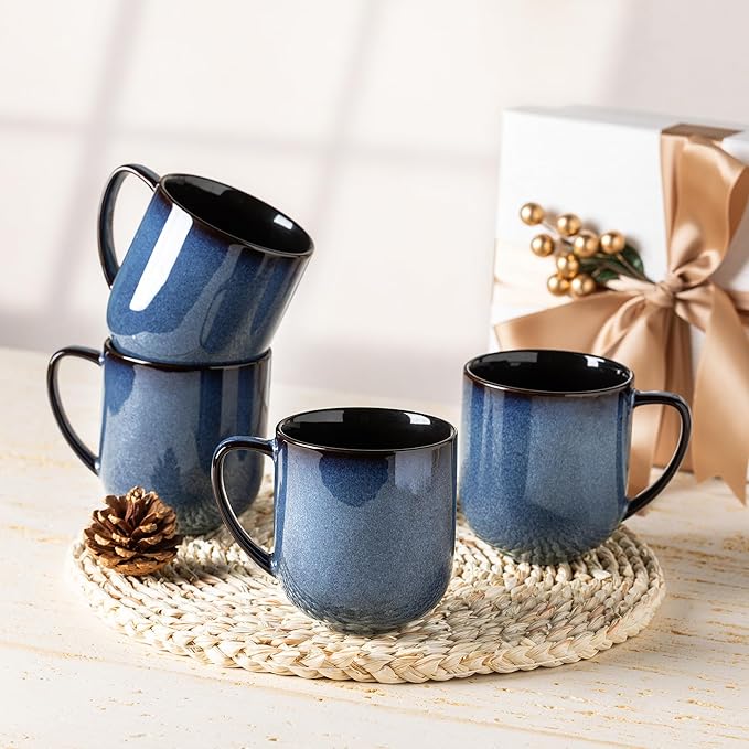 LERATIO 12OZ Ceramic Coffee Mugs Set of 6, Large Porcelain Coffee Cups With Large Handle For Latte,Cappuccino,Milk,Cocoa,|Dishwasher&Microwave Safe Mug Sets,Ideal for Man,Woman,Dad, Mom-Blue