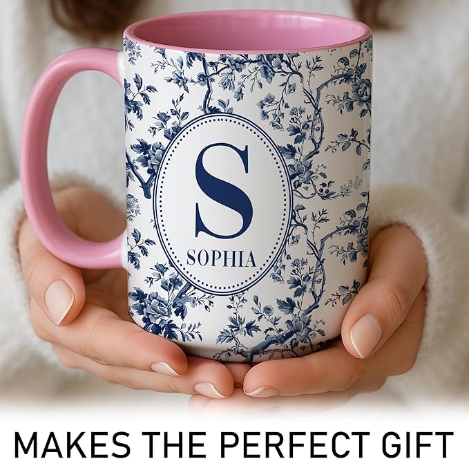 Personalized Best Friend Mug - Custom Photo and Name - Blue Floral Chinoiserie Design - Besties Birthday Gift - Gift for Besties - Custom Best Friend Coffee Cup