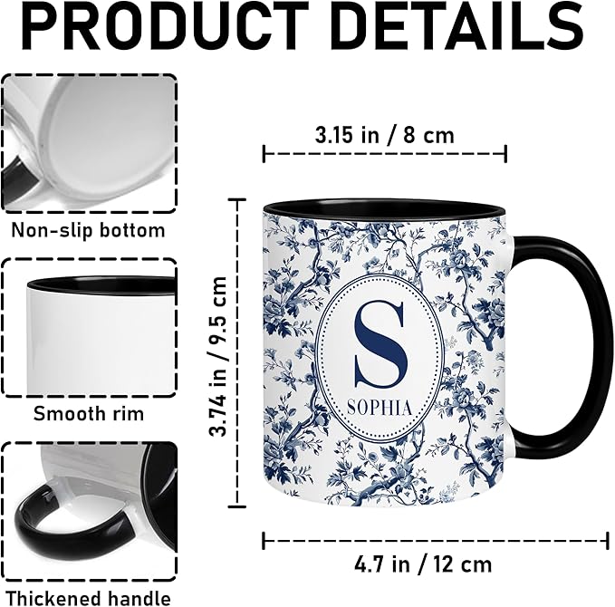 Personalized Best Friend Mug - Custom Photo and Name - Blue Floral Chinoiserie Design - Besties Birthday Gift - Gift for Besties - Custom Best Friend Coffee Cup