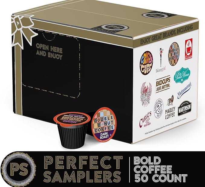 Crazy Cups Perfect Samplers Dark Roast Coffee Pods Variety Pack Sampler, Assortment Of Extra Bold Single Serve Pods For K Cup Brewers, 50 Count