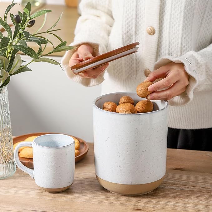 Ceramic Food Storage Jar,Coffee Canister for Countertop with Lids Airtight,Large Flour,Cereal,Spices,Beans,Rice and Candies Containers for Kitchen and Home,Farmhouse Kitchen Decor,80 OZ White