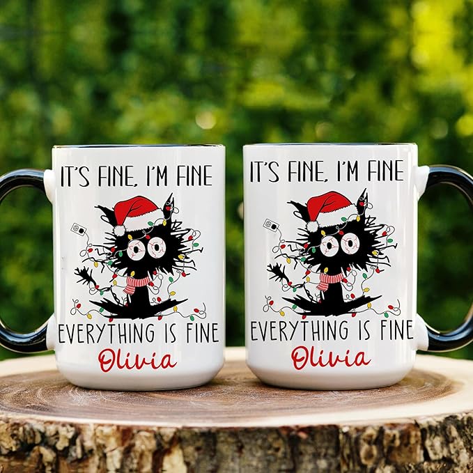 Personalized Christmas Hot Cocoa Mug – Custom Funny Cat Cup with Name – Holiday Gift for Friends, Mom, Dad, or Loved Ones – Unique Christmas Coffee Mug for Festive Cheer