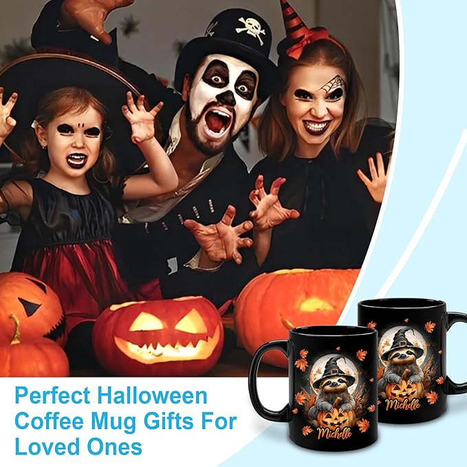Hyturtle Personalized Halloween Sloth Mug - Sloth Gift For Women Lover - Wild Animal Lover Gift For Her Daughter - Spooky Season Decor For Fall Season Halloween - Coffee Cup Ceramic Mug 11 oz 15 oz
