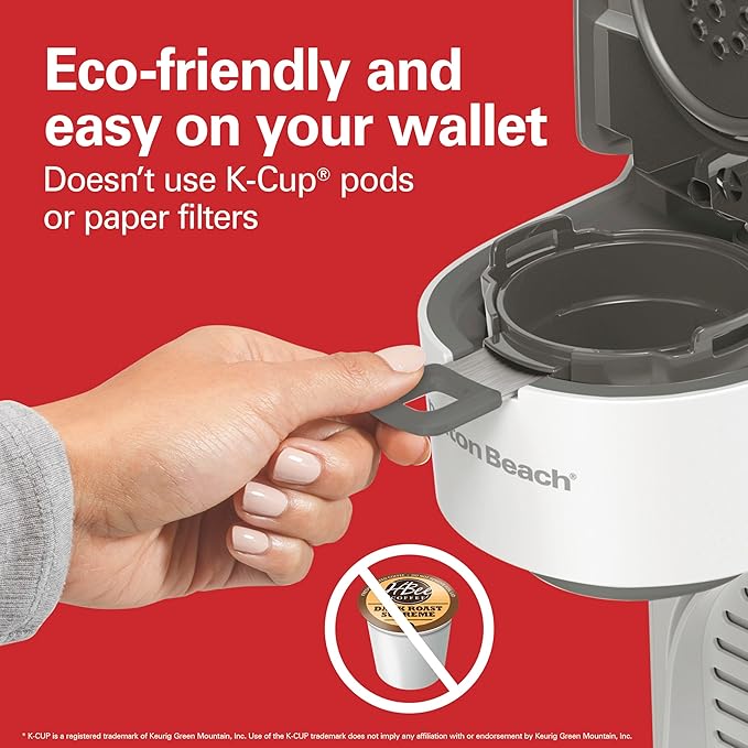 Hamilton Beach 47621 The Scoop Single Serve Coffee Maker & Fast Grounds Brewer for 8-14oz. Cups, Brews in Minutes, Next Gen, White