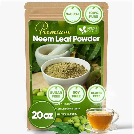 FreshDrinkUS, Premium 20oz Neem Leaf Powder, 100% Natural and Pure from Neem Leaves Dried, for Hair and Skin, No Additives, No Gluten, No Sugar, Vegan