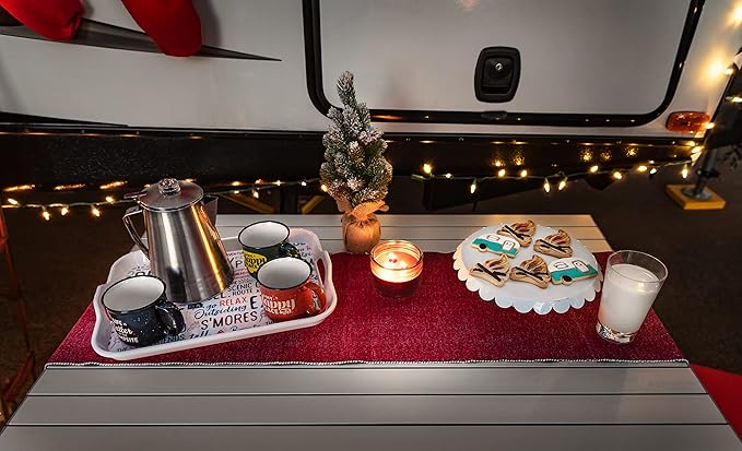 Camco Life is Better at The Campsite Ceramic Coffee Mug - Microwave and Dishwasher Safe - Features Green Background with Retro RV My Happy Place Design - Coffee Cup Holds 14oz. (53471)