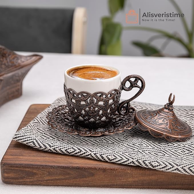 Alisveristime 27 Pc Turkish Greek Arabic Coffee Espresso Cup Saucer Set (Gelincik) (Copper)