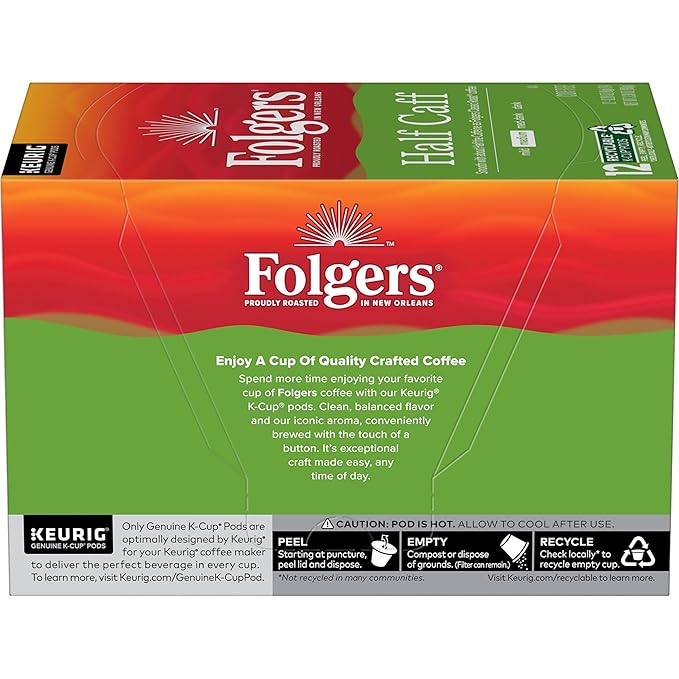 Folgers Half-Caff Medium Roast Coffee, 72 Keurig K-Cup Pods