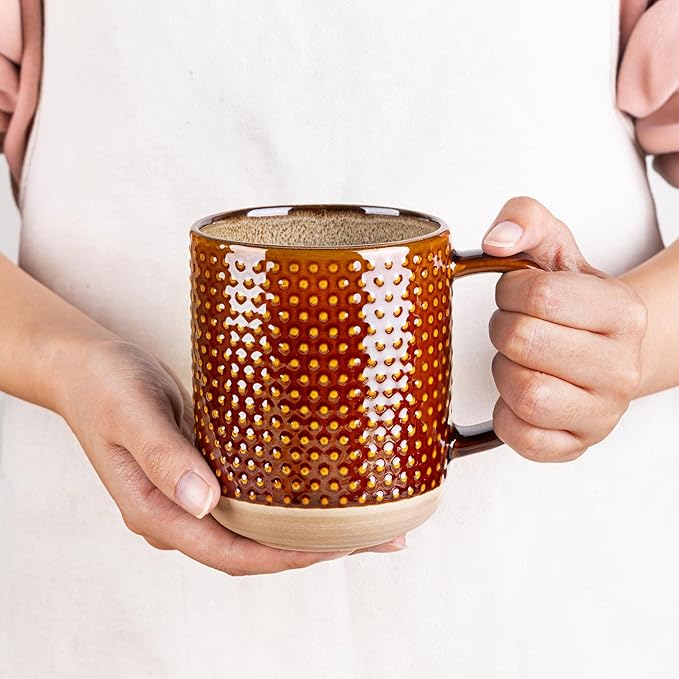 GBHOME Large Coffee Mugs Set of 4, 16oz Handmade Stoneware Coffee Mugs Set with Large Handle for Cappuccino/Latte/Tea/Hot Cocoa, Dishwasher & Microwave Safe, Caramel
