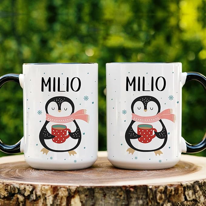 Personalized Funny Christmas Hot Cocoa Mug – Penguin, Santa, Reindeer & Snowman Custom Coffee Cup – Santa Gift, Unique White Elephant Exchange Present, Holiday Gag Ceramic Mug