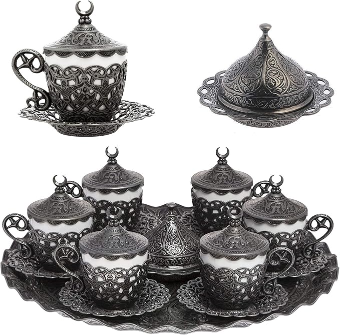 Alisveristime 27 Pc Turkish Greek Arabic Coffee Espresso Cup Saucer Set (Gelincik) (Black)