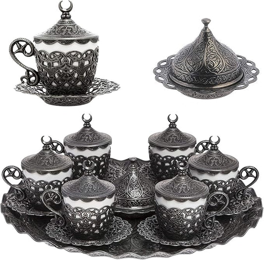 Alisveristime 27 Pc Turkish Greek Arabic Coffee Espresso Cup Saucer Set (Gelincik) (Black)