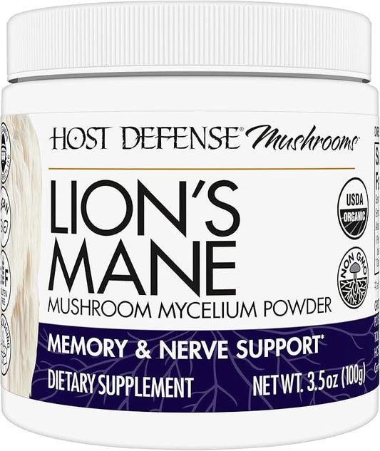 Host Defense Lion's Mane Powder - Brain Health Support Supplement - Mushroom Supplement to Support Focus & Memory Function - Immune & Nervous System Support Supplement - 3.5 oz (66 Servings)*