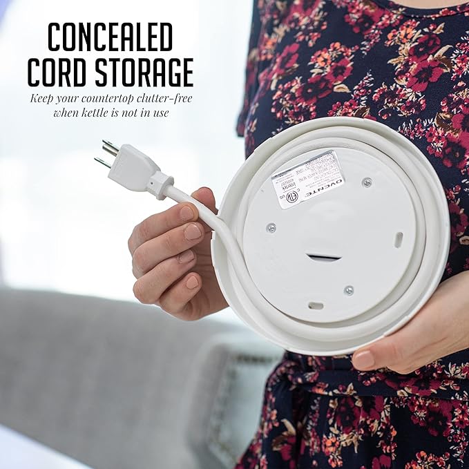 OVENTE 1.7L Double Wall Electric Tea Kettle, 1100W Water Boiler and Heater with Cool-Touch Exterior, Stainless Steel Insulated Interior, Auto Shut-Off, Boil-Dry Protection & Locking Lid, White KD64W